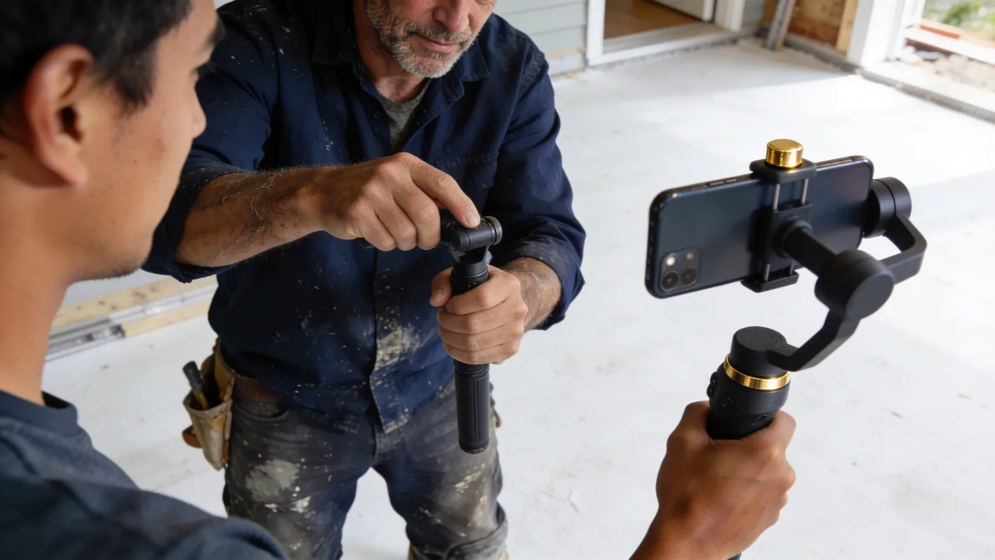 Video production session at a real job site feeding a business's social media engine